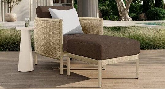 Close-up image of woven outdoor seating material showing durable commercial-grade texture.